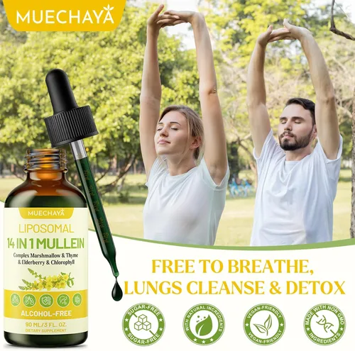 Miniatura 7 de Gotas de Gordolobo para Pulmones, Extracto Liposomal 14 en 1 de Hoja de Gordolobo para Pulmones, Gotas de Gordolobo con Saúco, Clorofila, Tomillo