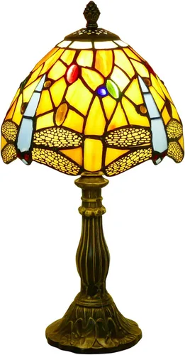 Lámpara Tiffany estilo libélula, lámpara de mesa de vidrieras, luz de lectura de escritorio, 8 pulgadas de ancho y 15 pulgadas de alto, lámpara de