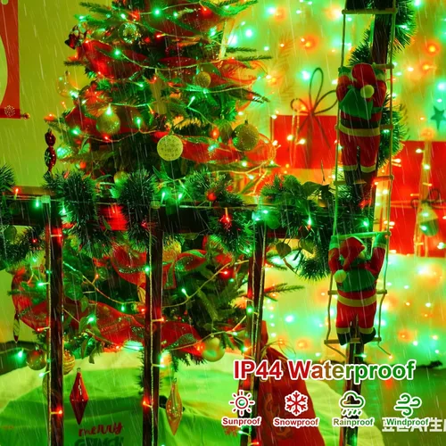 Miniatura 4 de QITONG Tira de luces rojas y verdes para exteriores, 165 pies, 500 luces LED de alambre transparente de Navidad para interiores, 8 modos de luz