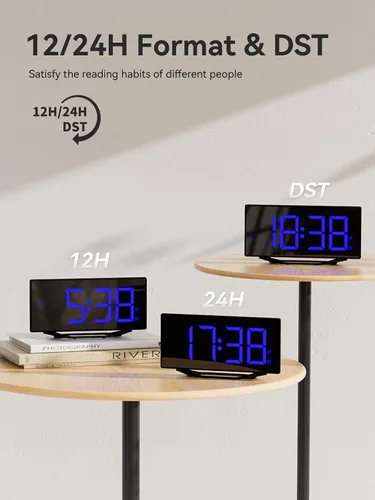 Miniatura 6 de Reloj despertador digital para mesita de noche del dormitorio, pantalla grande de números grandes con atenuador de brillo, reloj de escritorio