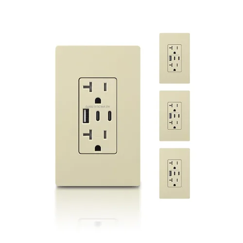 Miniatura 13 de TOPELER - Toma de corriente para montaje en pared con puertos USB 6.0A, dos tomas eléctricas de 20 amperios, tomas y puertos resistentes a la Negro