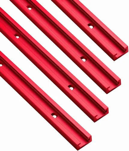 Pistas en T de carpintería de 48 pulgadas con tornillos: 4 piezas de pista en T universal de aluminio preperforado para trineo de corte cruzado, Rojo