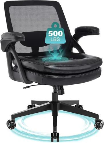 Silla de oficina grande y alta, silla de escritorio ergonómica de malla de 500 libras con reposabrazos abatibles, asiento ancho de tamaño grande en
