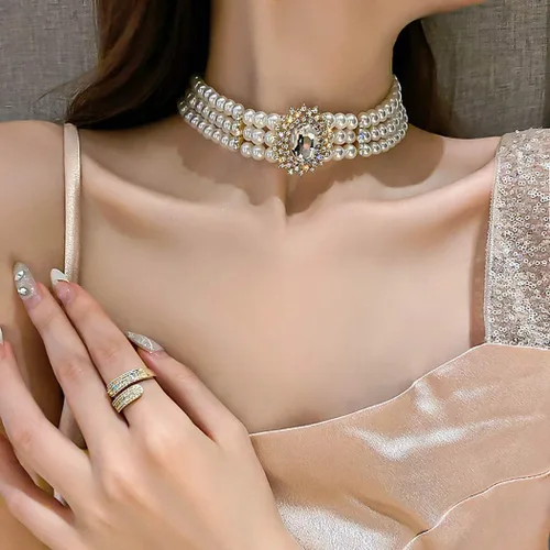 Miniatura 3 de ELABEST Collar de perlas para mujer, collar de diamantes de imitación, gargantilla de perlas de moda, cadena de tenis de moda, joyería de dama