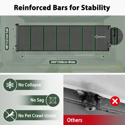 Miniatura 5 de Puertas retráctiles de 200 pulgadas para bebés, puertas extra anchas para perros, puerta de 48 pulgadas extra alta para mascotas, puerta retráctil