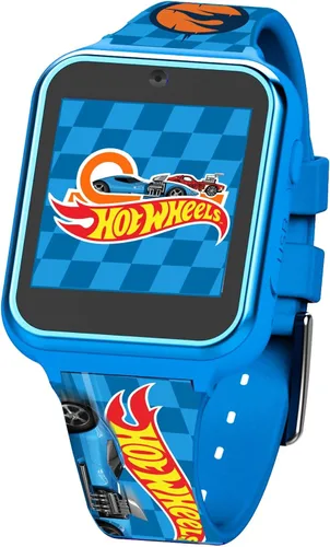 Accutime Hot Wheels - Reloj inteligente con pantalla táctil de aprendizaje educativo azul para niños, niñas, unisex, cámara selfie, alarma,