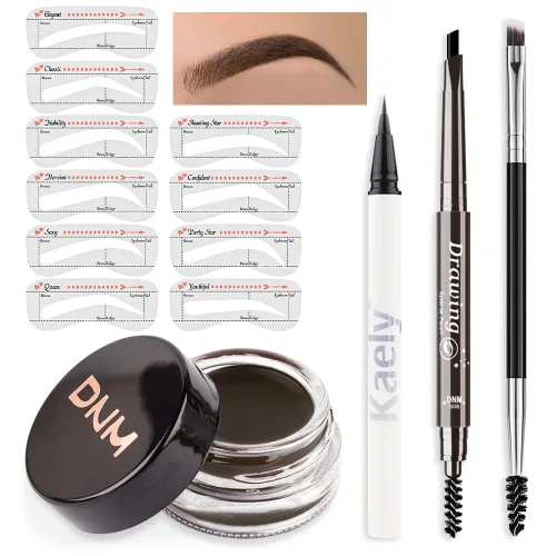 Miniatura 18 de evpct - Kit de maquillaje de pomada en gel en polvo para cejas color rubio con cepillo de doble punta, kit de plantillas para cejas para mujeres