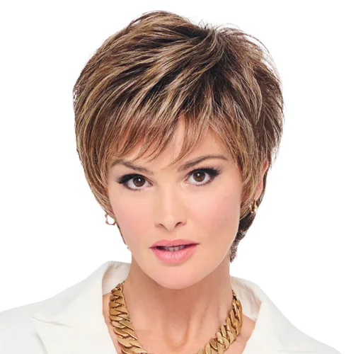 Miniatura 26 de Raquel Welch - Peluca corta Bob atada a mano feroz y enfocada por Hairuwear, gorra de tamaño medio, castaño iluminado por el sol RL10/12