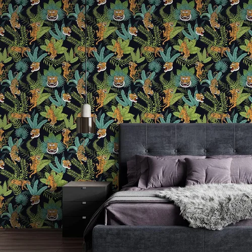 Miniatura 5 de CHIHUT Papel tapiz de tigre tropical de selva para despegar y pegar, papel tapiz de animales safari, papel de contacto con hojas de palma, papel