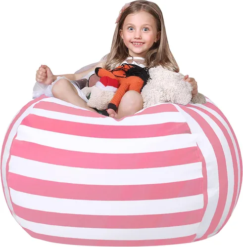 Miniatura 30 de WEKAPO Puf de almacenamiento de animales de peluche para niños, puf con cremallera rellenable para organizar juguetes de peluche, lona de algodón
