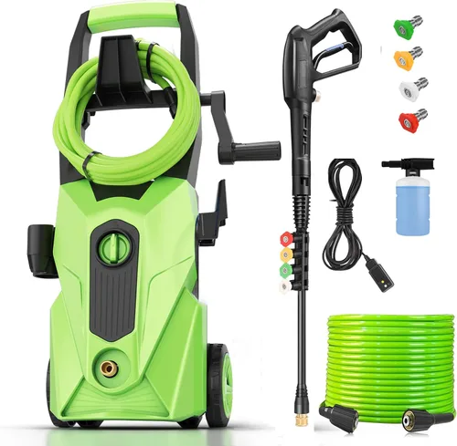 2025 Nuevo Limpiador a Presión 5000PSI, Limpiador de Potencia con Manguera de Extensión Resistente de 10m y 4 Boquillas, Compatible con Limpiadores