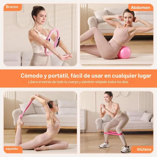Miniatura 6 de Pilates Kit 13Pcs Home Pilates Essentials Workout Kit with 13" Ring, 10" Ball and Resistance Bands for Women at Home Pilates Equipment Set for Rosa
