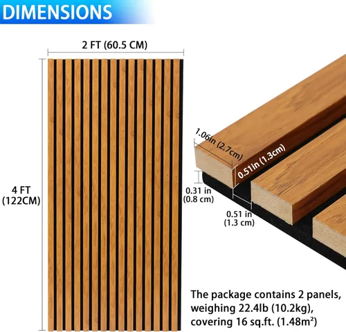 Miniatura 2 de Paneles de pared acústicos 3D con listones y acabado en madera, paquete de 2 paneles de absorción de sonido para estudio, oficina, sala de estar
