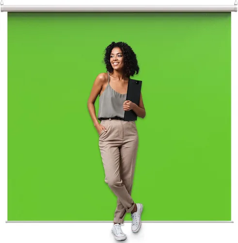Estilo más amplio: pantalla verde KHOMO Gear de 84 x 84 pulgadas, proyector desplegable extragrande, telón de fondo de pantalla verde, pantalla de