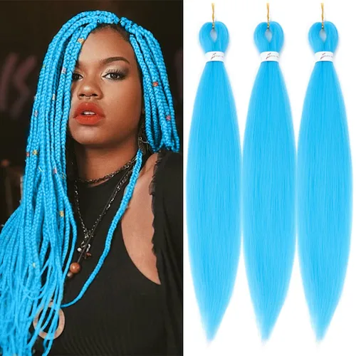 Miniatura 64 de Extensiones de cabello trenzado preestirado colorido, 3 colores, mezcla de cabello trenzado para niñas, 26 pulgadas, 3 paquetes