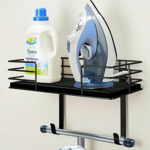 Soporte para tabla de planchar de pared, colgador de metal para tabla de planchar con estante, decoración de cuarto de lavado y accesorios, soporte