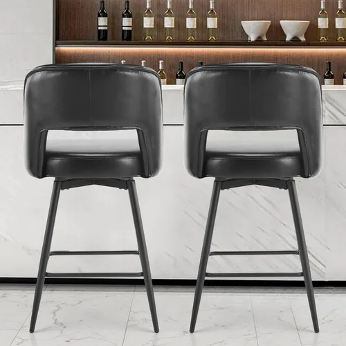 Miniatura 7 de Juego de 2 taburetes de bar modernos, taburetes de bar giratorios de poliuretano con respaldo abierto y patas de metal, sillas de bar tapizadas