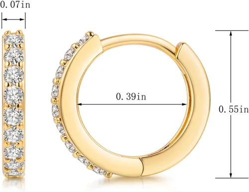 Miniatura 6 de Kainier Aretes de aro chapados en oro de 18 quilates con circonita cúbica, aretes de cartílago, hipoalergénicos para mujeres y niñas, color rosaoro