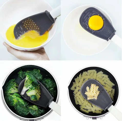Miniatura 2 de Aparatos de cocina multifuncionales 6 en 1, 356°F resistentes al calor, separador de huevos, cocina, drenaje, puré, rejilla, cuchara de cocina, gris