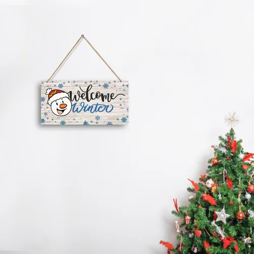 Miniatura 4 de Letrero de bienvenida de invierno, decoración rústica de madera para pared y puerta, muñeco de nieve impreso y copos de nieve, 11.9 x 6 pulgadas