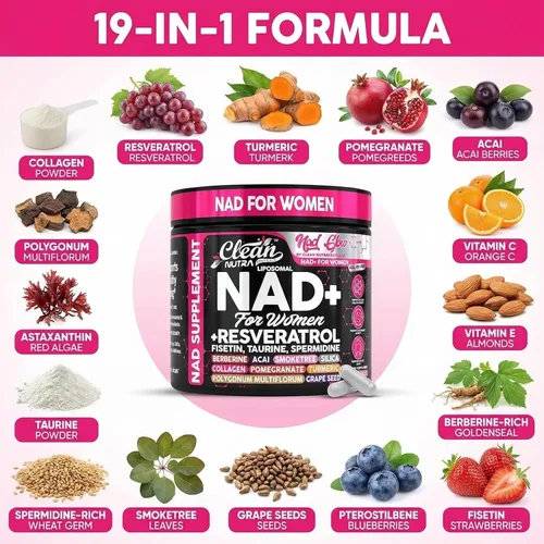 Miniatura 4 de NAD+ Suplemento de resveratrol para mujeres NAD cúrcuma vitamina C Acai granada colágeno péptidos nicotinamida fisetina vitamina E Polygonum