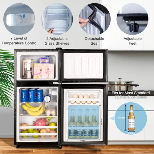 Miniatura 3 de Anukis - Refrigerador compacto de 3.2 pies cúbicos de 2 puertas con congelador para departamento, recámara, oficina, familia, sótano, cochera