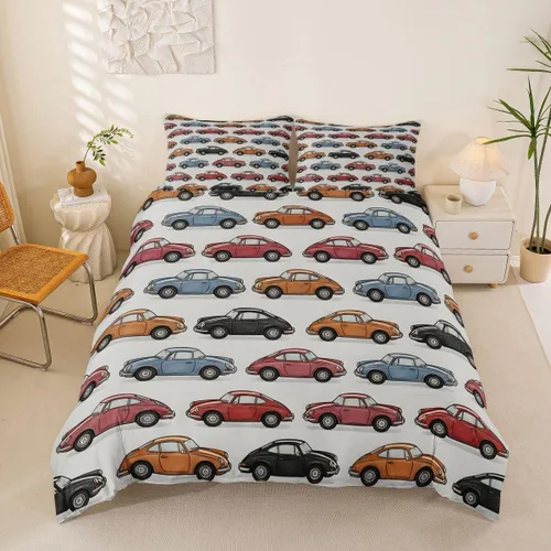 Miniatura 30 de Feelyou Race Car Duvet Cover Twin Size Boys Girls Speed Sports Car Bedding Set Breathable Soft Racing Comforter Cover 2Pcs Black White Checked