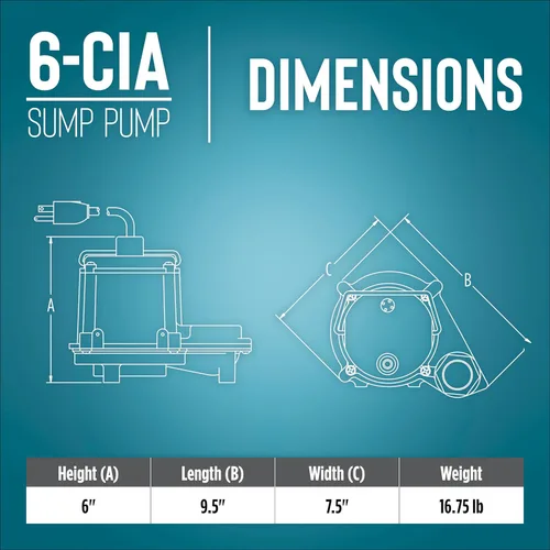 Miniatura 2 de Little Giant 6-CIA-RFS 115 Voltios, 1/3 HP, 2760 GPH Bomba Sumergible de Hierro Fundido con Interruptor de Flotador Mecánico Piggyback, Cable de 10