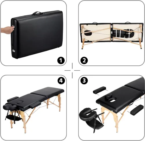 Miniatura 5 de Yaheetech - Mesa de masaje portátil, camas para pestañas, cama de spa, sofá de masaje plegable, mesas de spa ajustables, plegables en 2 con bolsa