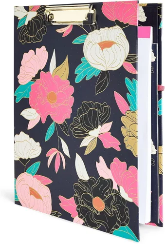 Miniatura 5 de Paper Junkie Carpeta portapapeles floral con bloc de notas y almacenamiento, 13 x 9 pulgadas, color negro clásico, clip de perfil bajo, bolsillo