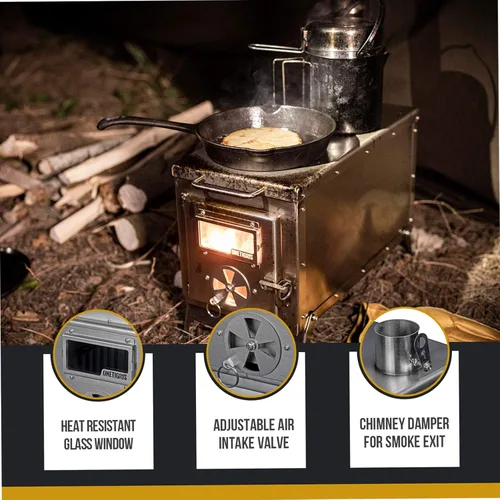 Miniatura 4 de OneTigris Estufa de tienda de campaña Tiger Roar, quemador de leña portátil para campamento de invierno, caza y cocina al aire libre, tubos incluidos