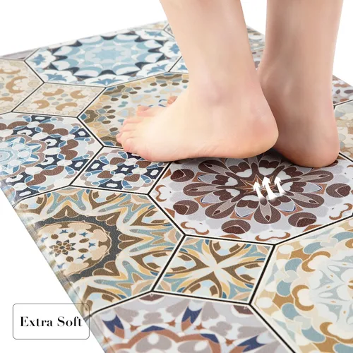 Miniatura 4 de Juego de 2 alfombras de cocina, acolchadas y antifatiga, de PVC, antideslizantes, impermeables, cómodas, de pie, para fregadero, lavandería de 17 x