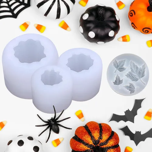 Miniatura 6 de (Paquete de 4) Moldes de vela de calabaza con molde de hoja, juego de moldes de silicona 3D de calabaza grande + mediana + pequeña para velas, cera