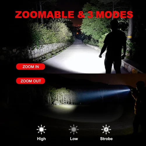 Miniatura 2 de Linterna LED táctica de grado militar, 3 modos, 3000 lúmenes, impermeable, con zoom, paquete de 4