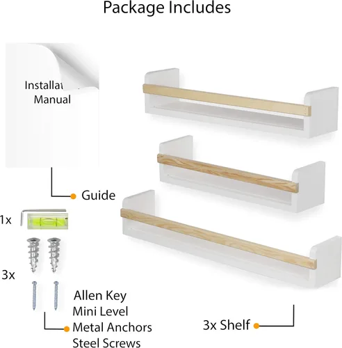 Miniatura 7 de Wallniture Utah - Estantería flotante para niños, para decoración de guardería, estantes de pared para libros, exhibidor de fotos de varios tamaños