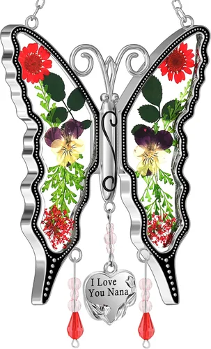 Miniatura 22 de KY &BOSAM - Atrapa luz de vitral con mariposa de color, con la frase A special teacher. Campanilla para el viento, como regalo para la profesora