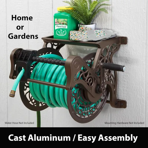 Miniatura 3 de Liberty Garden 707-P - Carrete de manguera decorativo para montaje en pared con guía de plástico, bronce