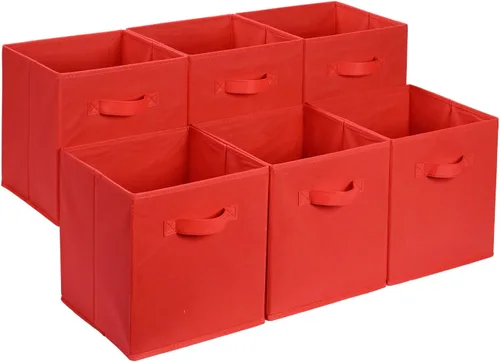 Miniatura 7 de Amazon Basics Contenedores de Almacenamiento Organizadores de Cubo con Asas, Tela Plegable, Paquete de 6, 10.5"x10.5"x11", Blanco/Gris Claro