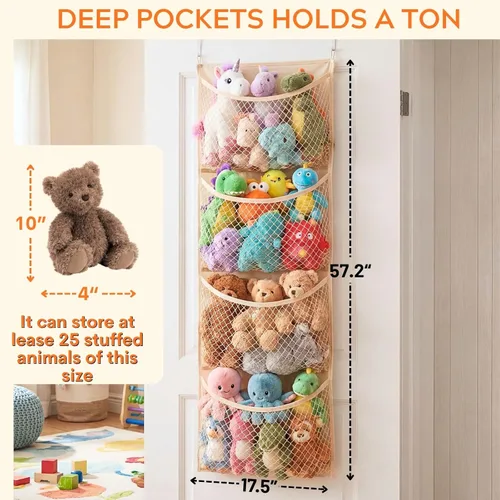 Miniatura 3 de Almacenamiento de animales de peluche sobre la puerta, organizador de juguetes de algodón para almacenamiento de juguetes de peluche, suministros