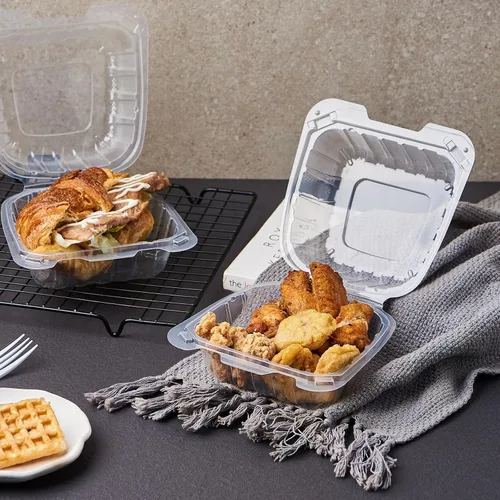 Miniatura 4 de Jaluxing 100 unidades de contenedores desechables de plástico transparente con bisagras para llevar alimentos, 15 cm de ancho, envases desechables