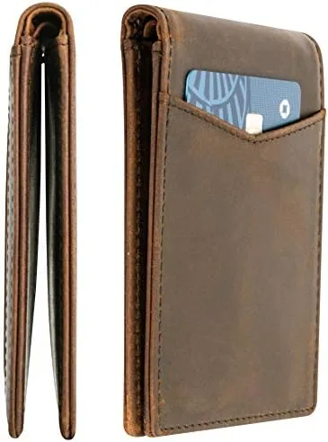 Cartera minimalista de cuero de grano superior para hombre, costuras ultra fuertes, cuero argentino hecho a mano, bloqueo RFID, cómoda cartera