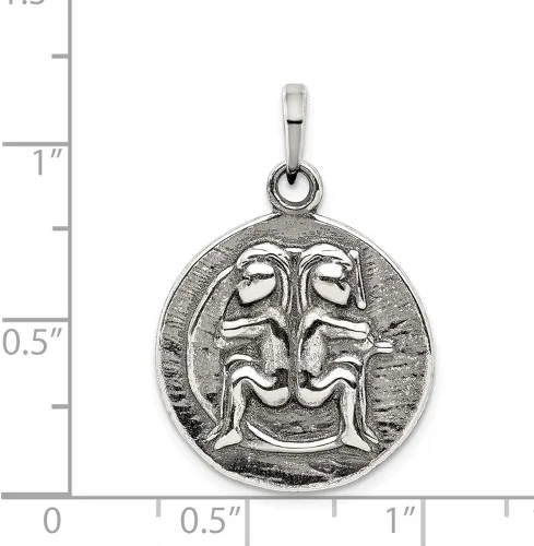 Miniatura 2 de Colgante de plata de ley 925 maciza con diseño de horóscopo de Géminis de 1.142in x 0.748in