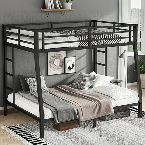 Miniatura 17 de Bellemave Litera individual sobre individual con escalera y barandillas de longitud completa, marco de cama de metal resistente con listones Negro