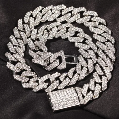 Miniatura 4 de FunParrot Collar de cadena cubana resistente Hip Hop para hombre (plata, 24in-18-B), Metal, Diamantes de imitación