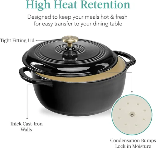 Miniatura 5 de Best Choice Products - Horno holandés redondo de hierro fundido esmaltado de 6 cuartos de galón, utensilios de cocina pretratados de alta