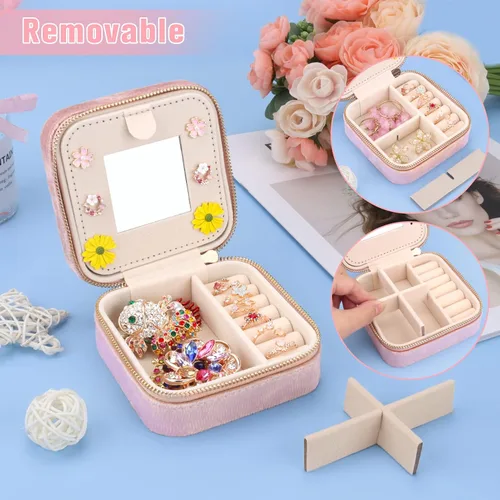 Miniatura 3 de DesignSter Joyero de viaje Mini organizador de joyería de terciopelo, pequeño joyero para niñas y mujeres, caja de almacenamiento de joyas