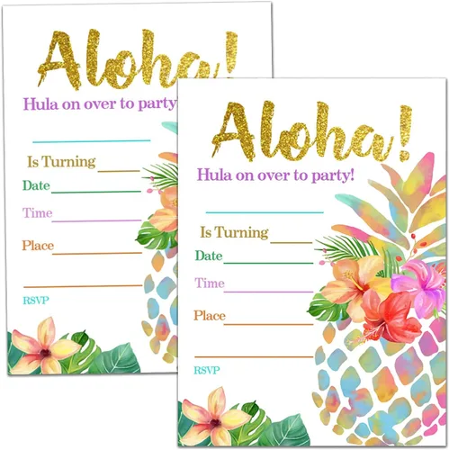 Tarjetas de invitación para fiesta de cumpleaños, celebración de fiesta Aloha, suministros de fiesta temática de nativos americanos, regalos, 20