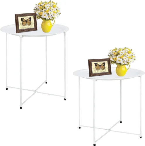 Miniatura 15 de Garden 4 you Juego de 2 mesas auxiliares, mesa auxiliar para exteriores, mesa pequeña para patio, mesa auxiliar de metal, mesa auxiliar redonda Verde