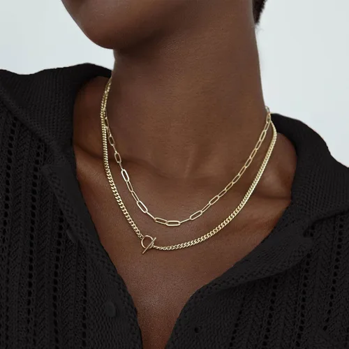 Miniatura 2 de CHESKY Collares de oro en capas para mujer, collar de cadena de oro delicado de 14 quilates para mujer, cadena de clip de eslabones cubanos de moda