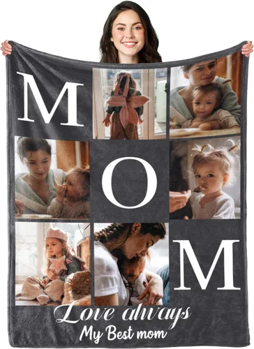 Miniatura 10 de Manta personalizada regalo conmemorativo con collage de texto fotográfico: fabricada en Estados Unidos, manta personalizada de 10 fotos, manta